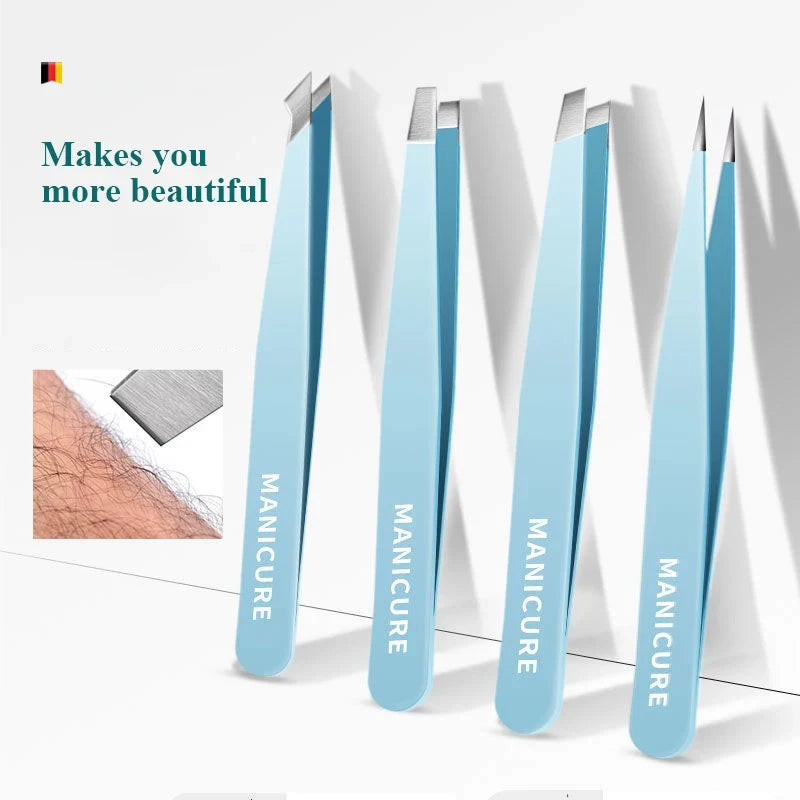 4PCS Colorful Stainless Steel Eyebrow Tweezers