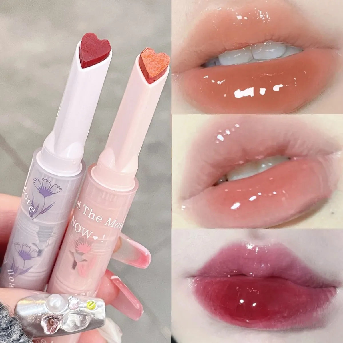 Water-Light Mirror Glitter Lip Glaze – Heart Shape